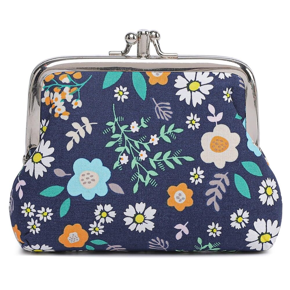 1869 Cute Floral Buckle Coin Purses Vintage Pouch Kiss-lock Change Purse